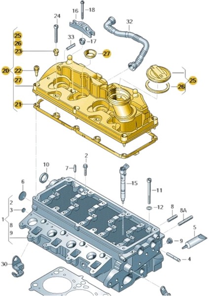Vw Transporter 2016-2019 2.0 Dizel Motor Külbütör Kapağı 03L103469G modelleri