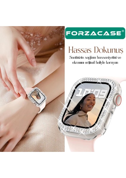 Apple Watch 7 41MM ile Uyumlu Elmas Taşlı Ekran Koruyuculu Plastik Kılıf Şeffaf - FC1010 modelleri
