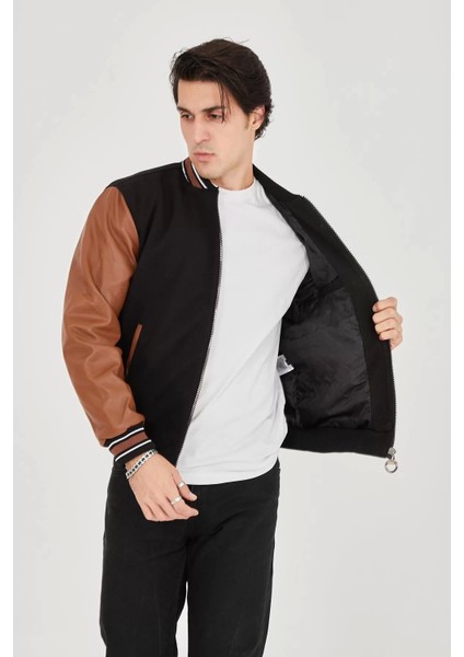 Erkek Içten Elyaf ve Astarlı Kolları Suni Deri Ceket - Kahverengi fiyatları