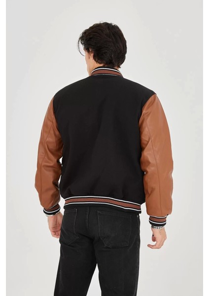 Erkek Içten Elyaf ve Astarlı Kolları Suni Deri Ceket - Kahverengi fırsatları