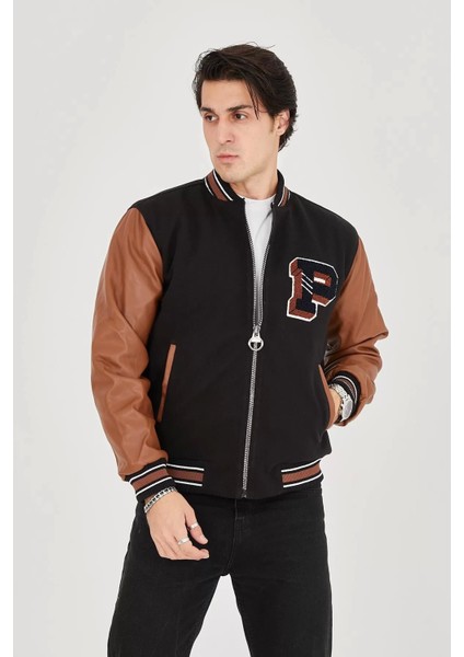 Erkek Içten Elyaf ve Astarlı Kolları Suni Deri Ceket - Kahverengi indirimleri