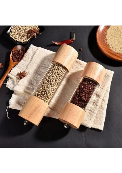 2 Adet Bambu Tuz, Karabiber, Baharat Değirmeni, Tuz Öğütücü Değirmeni Orta Boy