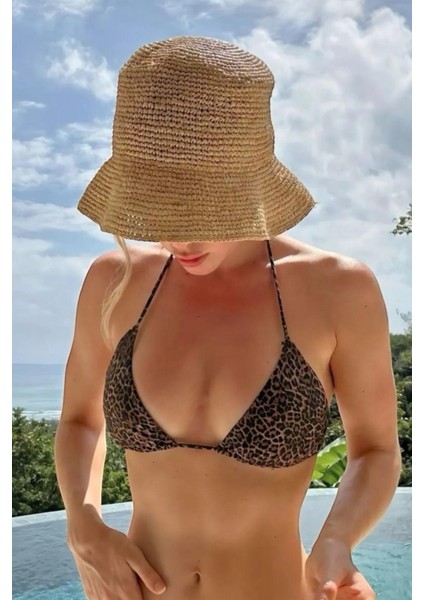 Ithal Camel Örgü Bucket Hasır Şapka