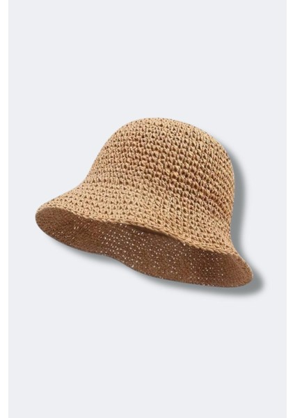 Ithal Camel Örgü Bucket Hasır Şapka