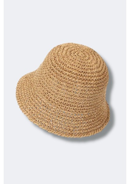 Ithal Camel Örgü Bucket Hasır Şapka