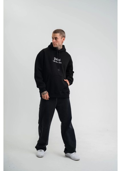 Üç Iplik Kapşonlu Dijital Patchli Sweatshirt - Siyah fırsatları