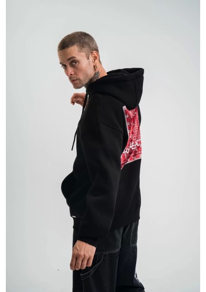Double Oversize Kapşonlu Dijital Patchli Sweatshirt - Siyah indirimleri