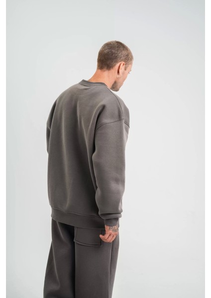 Uzun Kol Bisiklet Yaka Basic Sweatshirt - Füme fiyatları