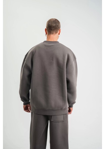 Uzun Kol Bisiklet Yaka Basic Sweatshirt - Füme fırsatları