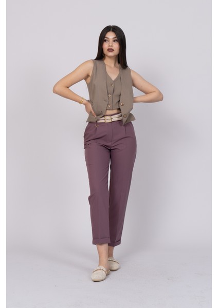 Çift Kemer Detaylı, Duble Paça, Çift Cepli Basic Trend Pantolon 30223