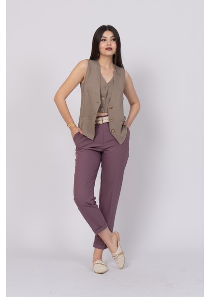 Çift Kemer Detaylı, Duble Paça, Çift Cepli Basic Trend Pantolon 30223