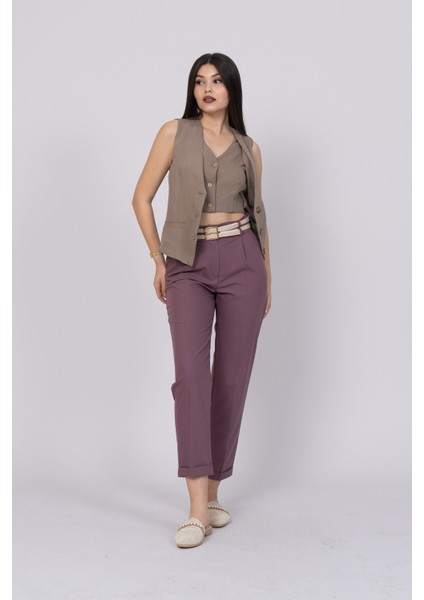 Çift Kemer Detaylı, Duble Paça, Çift Cepli Basic Trend Pantolon 30223