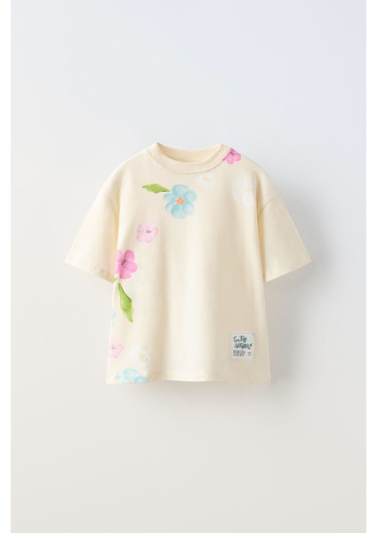 Kız Çocuk Çiçek Baskılı T-Shirt