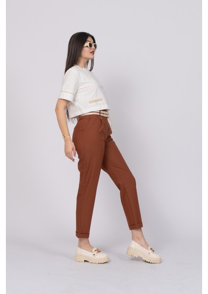 Çift Kemer Detaylı, Duble Paça, Çift Cepli Basic Trend Pantolon 30223
