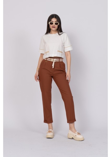 Çift Kemer Detaylı, Duble Paça, Çift Cepli Basic Trend Pantolon 30223