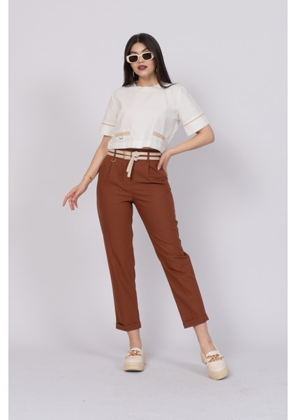 Çift Kemer Detaylı, Duble Paça, Çift Cepli Basic Trend Pantolon 30223