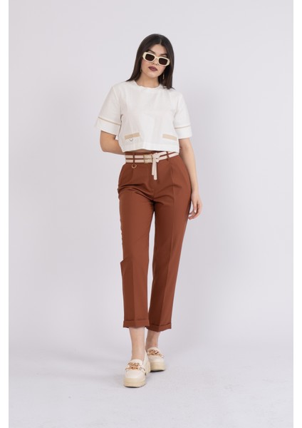 Çift Kemer Detaylı, Duble Paça, Çift Cepli Basic Trend Pantolon 30223