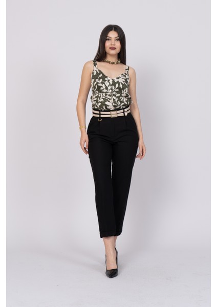 Çift Kemer Detaylı, Duble Paça, Çift Cepli Basic Trend Pantolon 30223