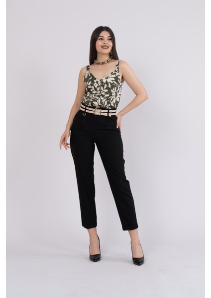 Çift Kemer Detaylı, Duble Paça, Çift Cepli Basic Trend Pantolon 30223