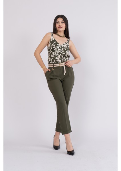 Çift Kemer Detaylı, Duble Paça, Çift Cepli Basic Trend Pantolon 30223