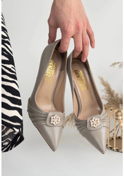 Luney Gri Cilt Topuklu Ayakkabı modelleri