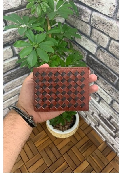 Hakiki Deri Örgü Desenli Taba/Kahve Erkek Cüzdanı (T1067)