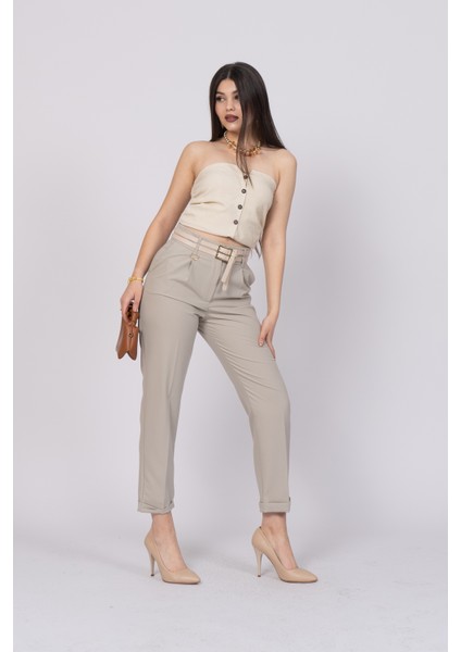 Çift Kemer Detaylı, Duble Paça, Çift Cepli Basic Trend Pantolon 30223