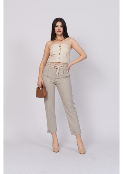 Çift Kemer Detaylı, Duble Paça, Çift Cepli Basic Trend Pantolon 30223