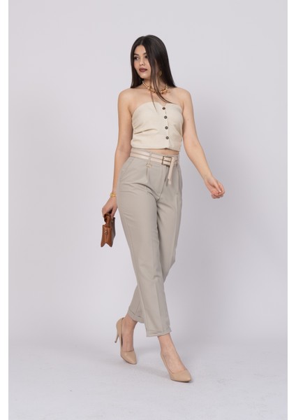 Çift Kemer Detaylı, Duble Paça, Çift Cepli Basic Trend Pantolon 30223