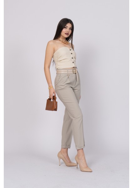 Çift Kemer Detaylı, Duble Paça, Çift Cepli Basic Trend Pantolon 30223