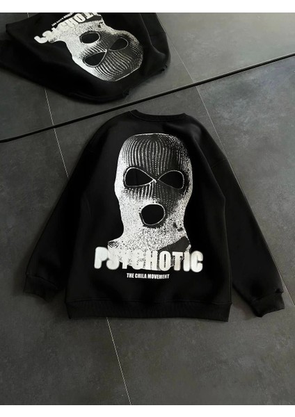 Kışlık Bisiklet Yaka Baskılı Sweatshirt - Siyah fiyatları