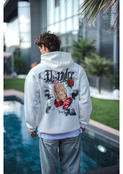 Üç Iplik Penye Kapşonlu Baskılı Sweatshirt - Beyaz fiyatları