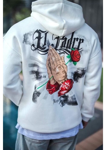 Üç Iplik Penye Kapşonlu Baskılı Sweatshirt - Beyaz modelleri