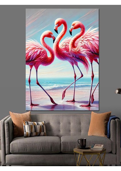 Pembe Flamingolar Dekoratif Kanvas - Mdf Ahşap Tablo
