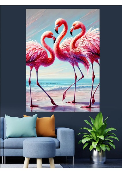 Pembe Flamingolar Dekoratif Kanvas - Mdf Ahşap Tablo fiyatları