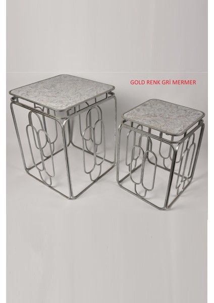 Seta Marble Kare Sehpa 2li Set Altın 52*52*67 - 41*41*57 cm