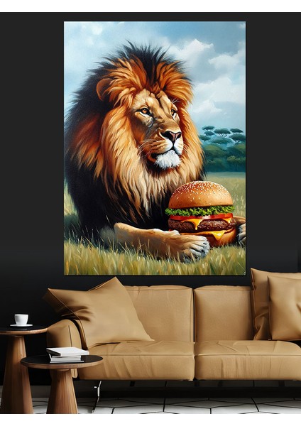 Burger Aslan Dekoratif Kanvas - Mdf Ahşap Tablo