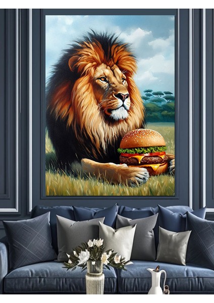 Burger Aslan Dekoratif Kanvas - Mdf Ahşap Tablo fiyatları