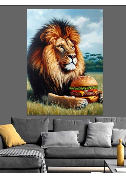 Burger Aslan Dekoratif Kanvas - Mdf Ahşap Tablo modelleri