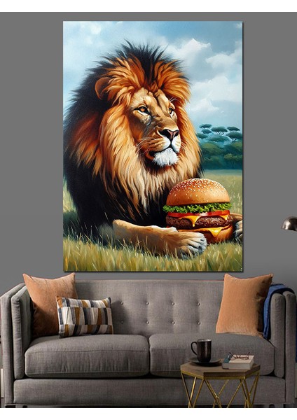 Burger Aslan Dekoratif Kanvas - Mdf Ahşap Tablo fırsatları