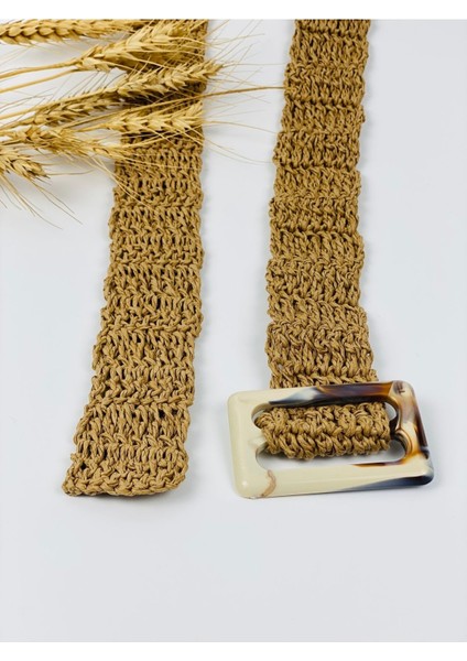 Kağıt Ipten Tokalı Hasır Örgü Kemer En 4 cm / Uzunluk 110 Cm. Hasır Renk