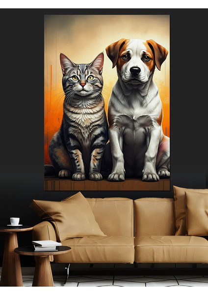 Dost Kedi ve Köpek Dekoratif Kanvas - Mdf Ahşap Tablo fiyatları