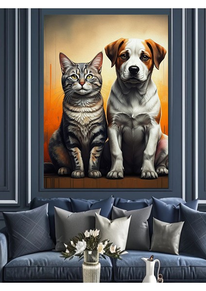 Dost Kedi ve Köpek Dekoratif Kanvas - Mdf Ahşap Tablo modelleri