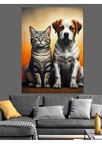 Dost Kedi ve Köpek Dekoratif Kanvas - Mdf Ahşap Tablo fırsatları