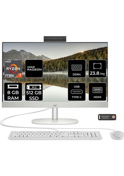 Proone 245 G10 Amd Ryzen 7 7730U 8gb 512GB SSD 23.8" Fhd Fdos All In One Bilgisayar & Per4 USB Bellek 9H6V1ETPN302