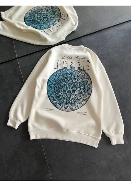 Kadın Üç Iplik Bisiklet Yaka Baskılı Sweatshirt - Beyaz fırsatları