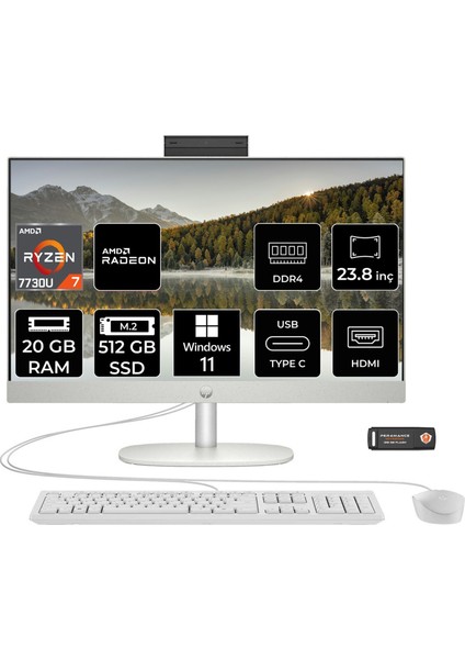 Proone 245 G10 Amd Ryzen 7 7730U 20GB 512GB SSD 23.8" Fhd Windows 11 Pro All In One Bilgisayar & Per4 USB Bellek 9H6V1ETPN417