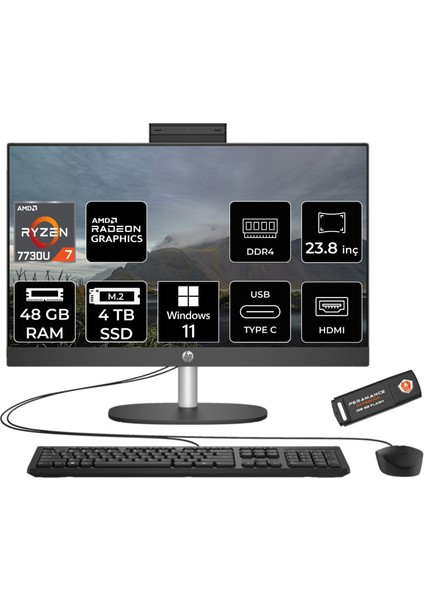 Proone 245 G10 Amd Ryzen 7 7730U 48GB 4tb SSD 23.8" Fhd Windows 11 Home All In One Bilgisayar & Per4 USB Bellek 9H6V2ETPN395