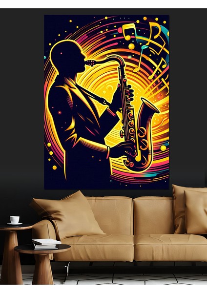 Silüet Saksafoncu Dekoratif Kanvas - Mdf Ahşap Tablo fırsatları
