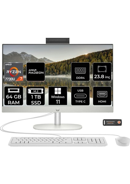 Proone 245 G10 Amd Ryzen 7 7730U 64GB 1tb SSD 23.8" Fhd Windows 11 Home All In One Bilgisayar & Per4 USB Bellek 9H6V1ETPN398